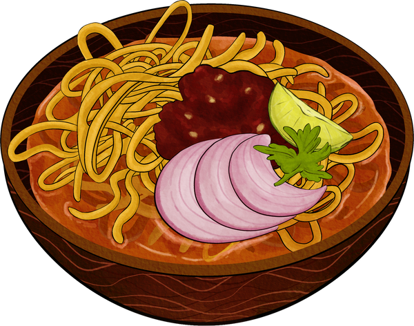 Thai Coconut Curry Noodles Soup Watercolor
